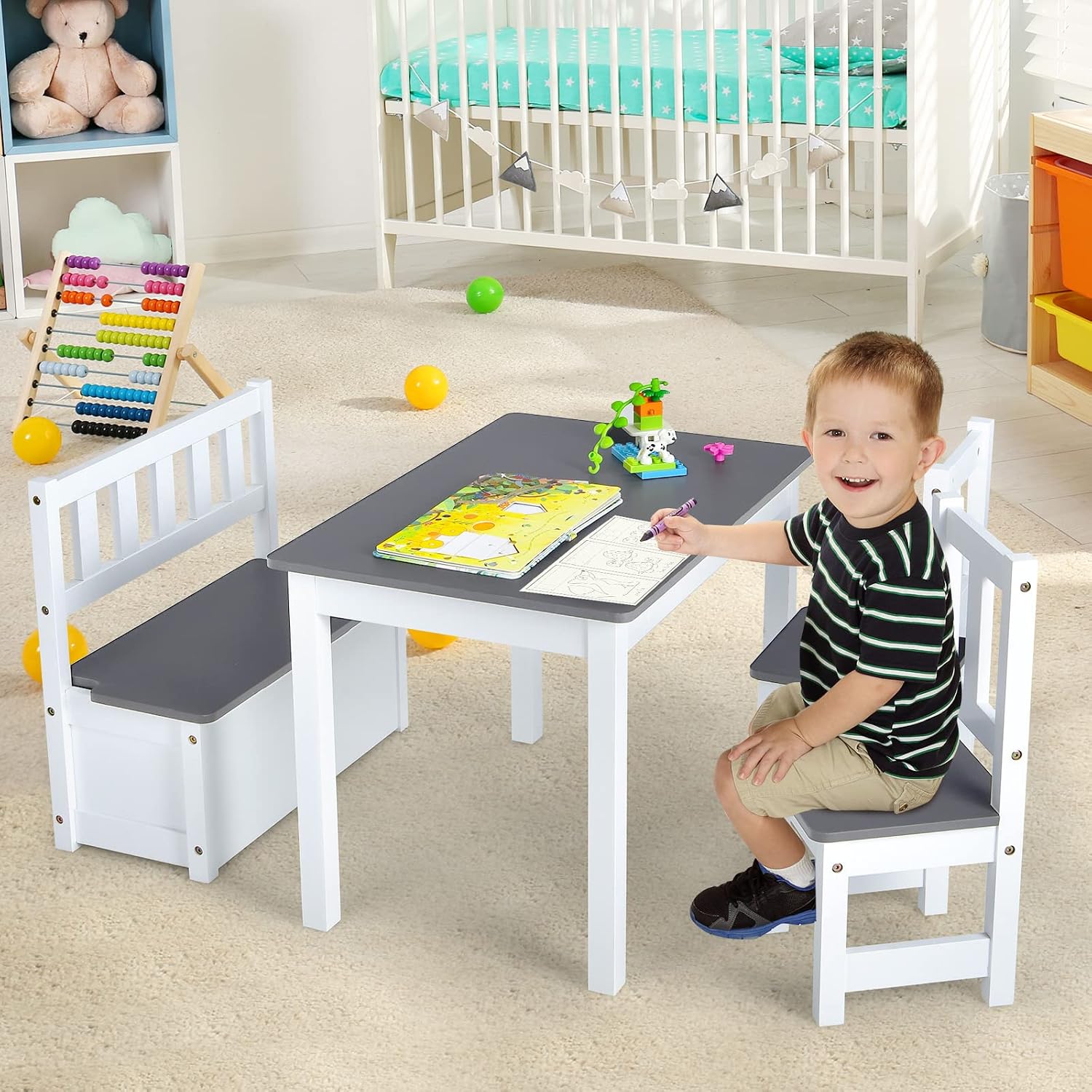 Wood Kids Table & Chair Set wi - đánh giá và giá Art Craft Toddlers
