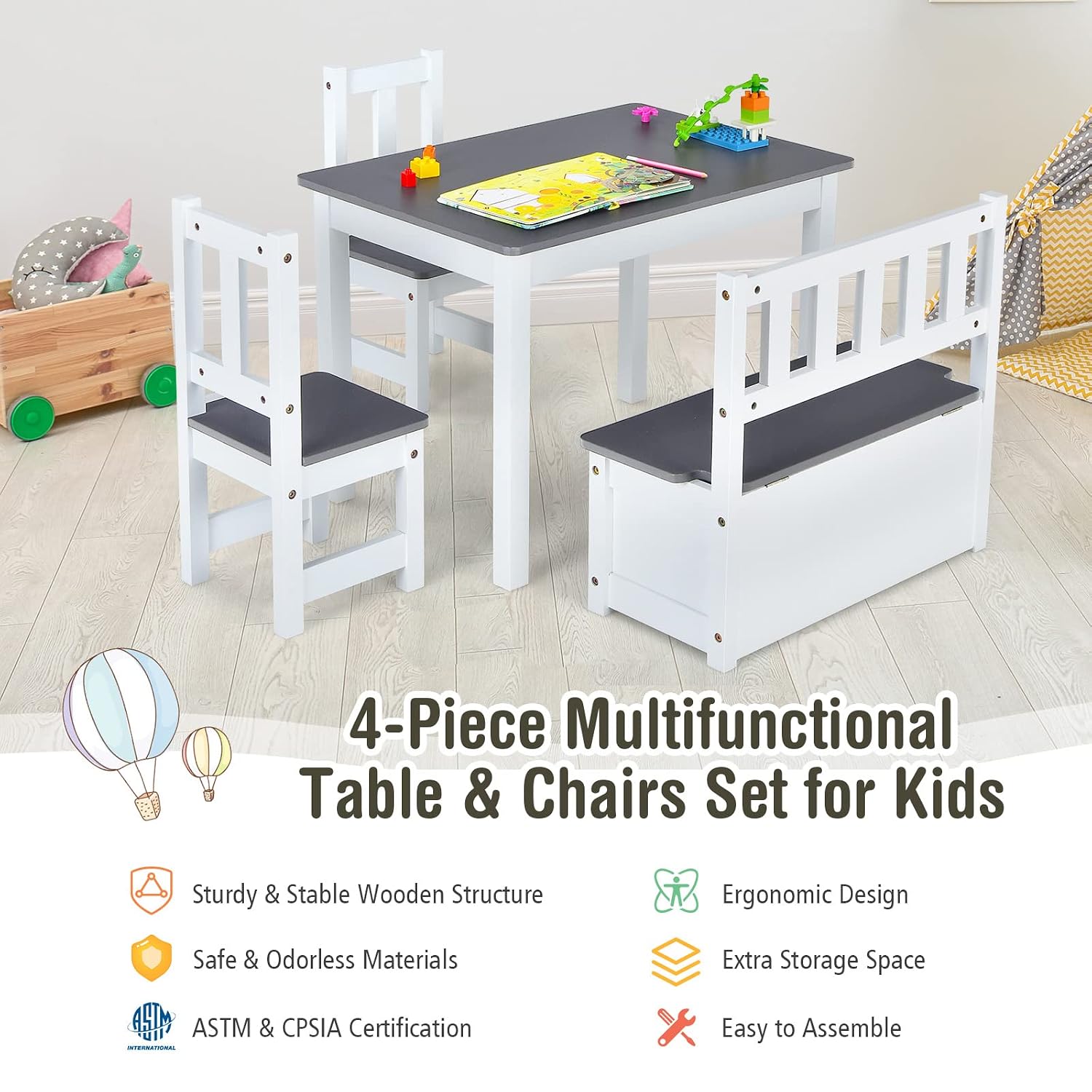 Wood Kids Table & Chair Set wi - đánh giá và giá Art Craft Toddlers