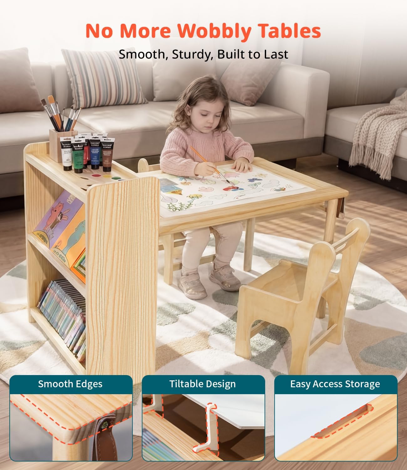Kids Wooden Art Table 2 Chair  - đánh giá và giá Art Craft Toddlers